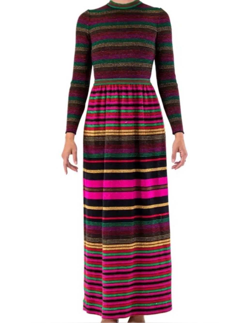 Vintage 70’s knit Crissa Linea Italiana  wool rainbow Striped Maxi Dress